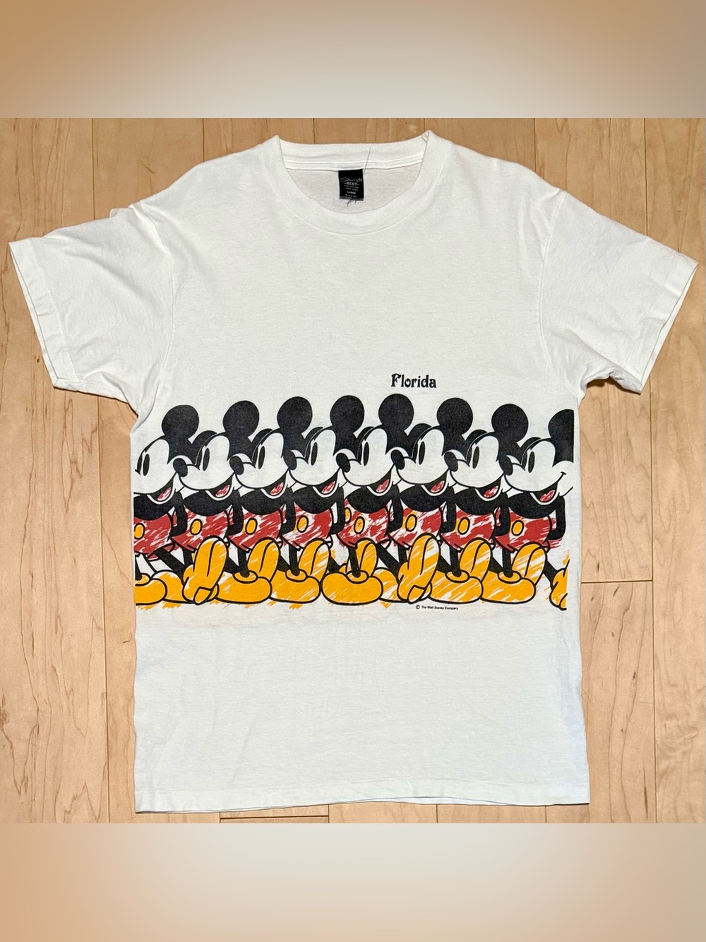 VTG Disney Mickey Mouse Florida Single Stitch T-Shirt White Made in USA Rare L